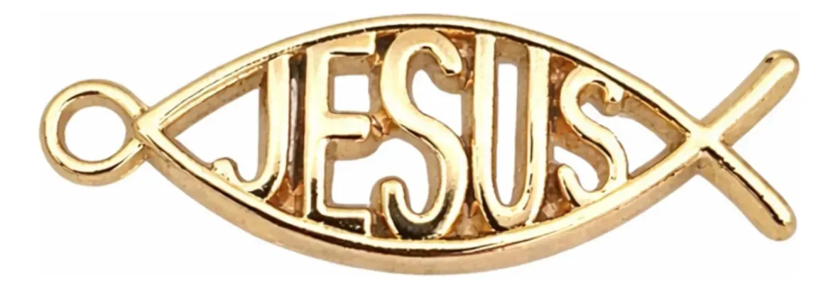 10 Pingentes Peixe Cristão Jesus Banho Flash Ouro Metal Dourado