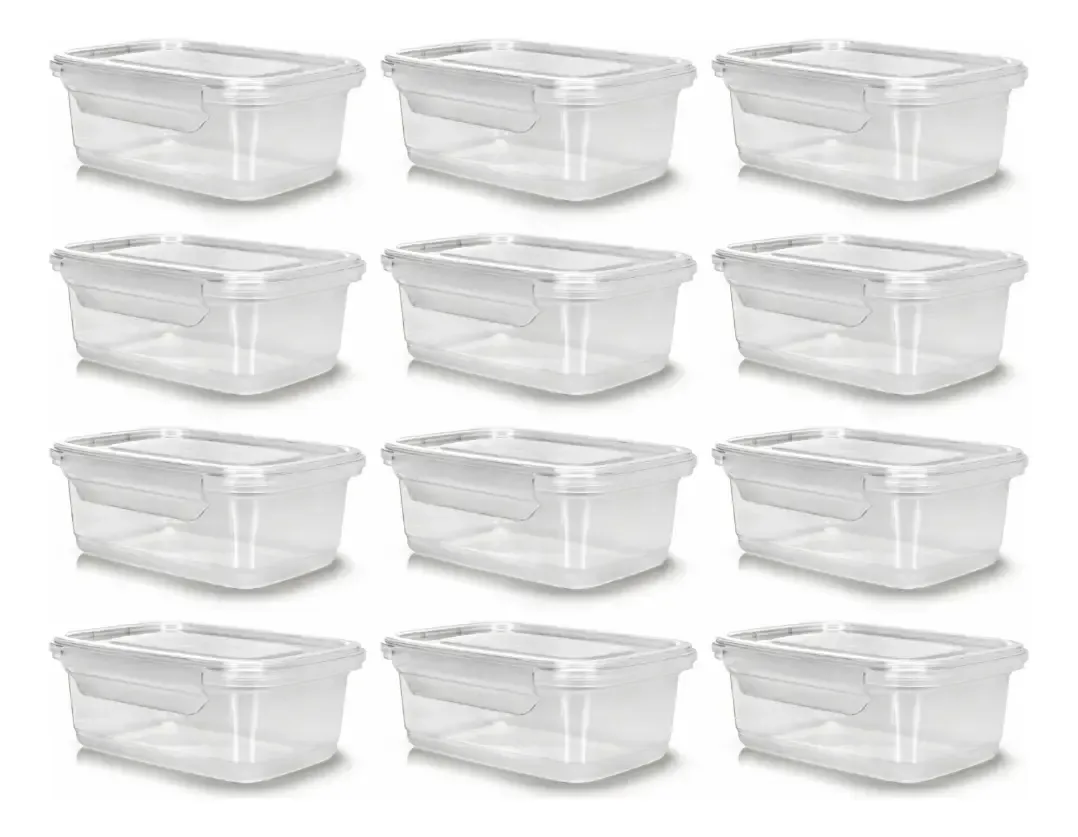 Kit 10 Potes 750ml Herméticos Travas Marmita Reutilizável Transparente