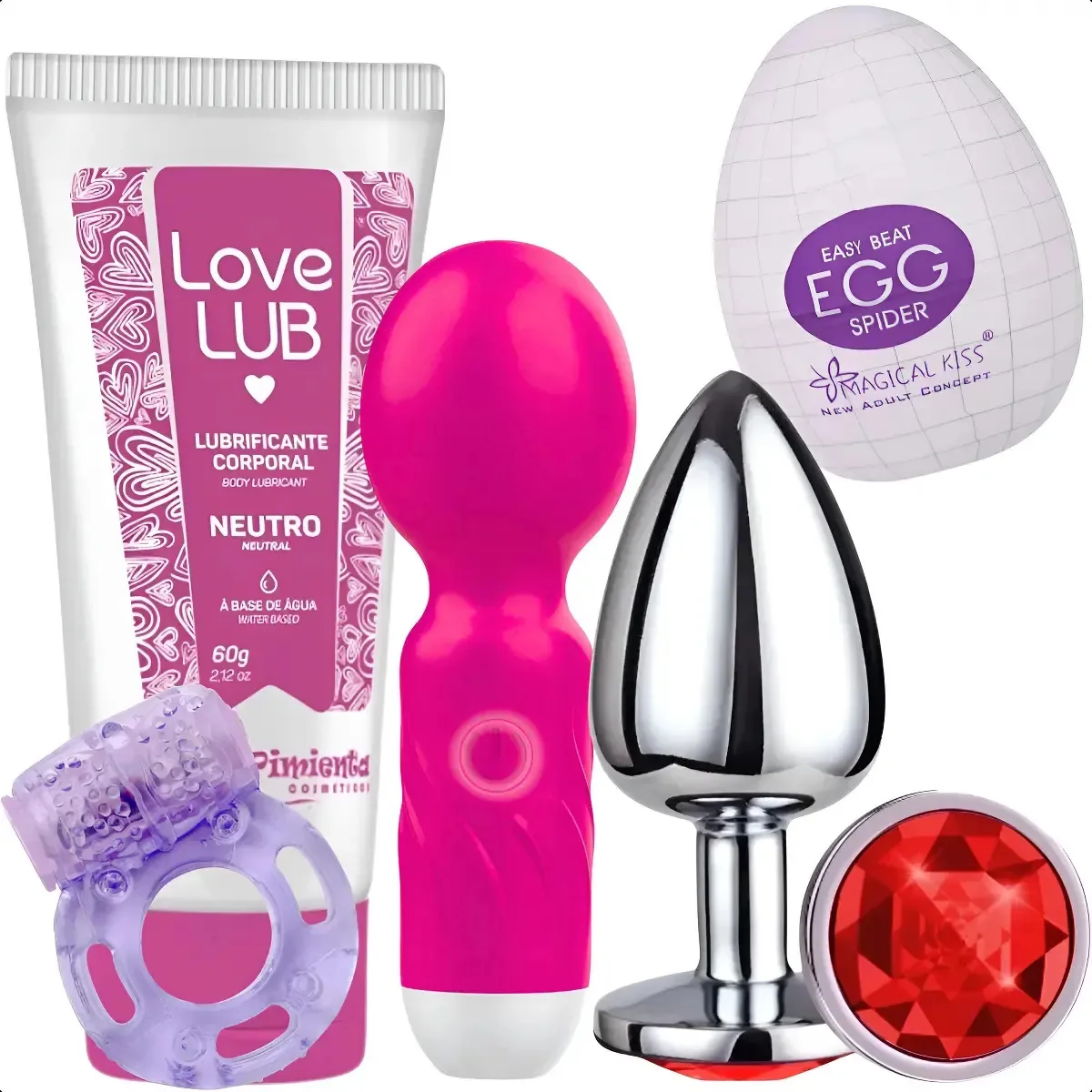 Kit Vibrador Recarregável Anel Masturbador Gel Plug Anal P Rosa