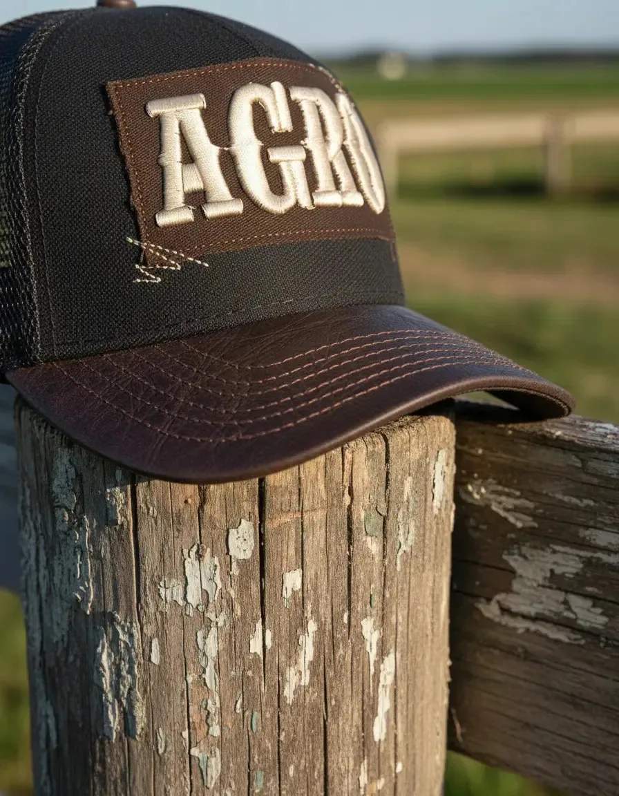 Boné Agro Rural Aba Couro Telinha Bordado Pampas Country Preto Un