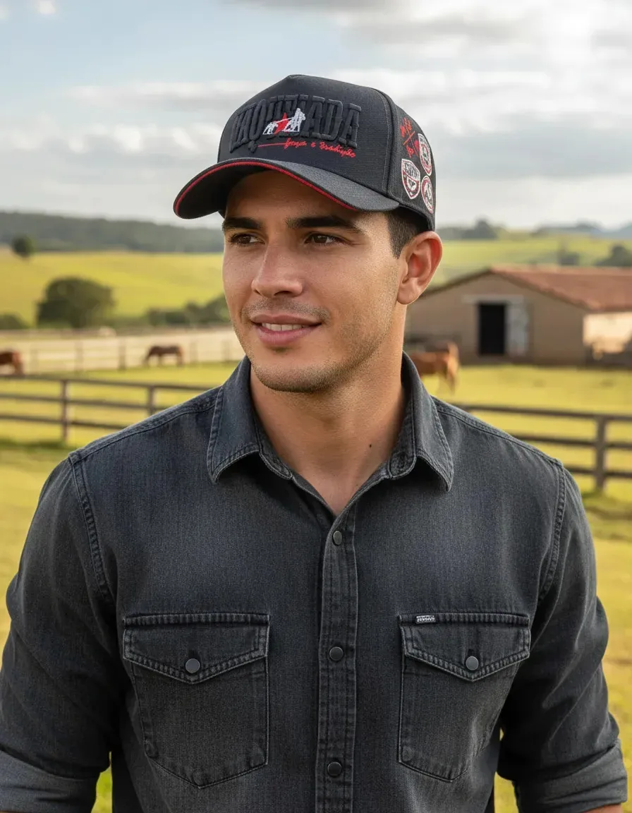 Boné Agro Vaquejada Estilo Sertanejo Tradição Rodeio Pampa's Cinza-escuro 58 Cm