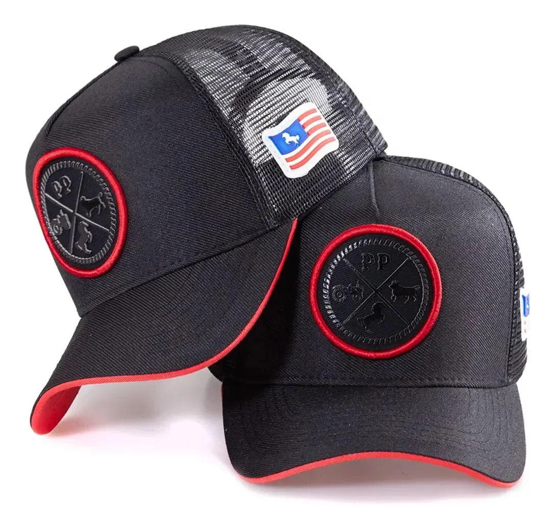 Boné Pampas Country Masculino Trucker Agro Tela Bandeira Eua Cor Preto/vermelho Tamanho Un