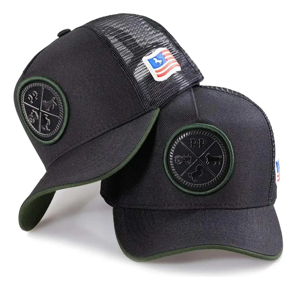 Boné Pampas Country Masculino Trucker Agro Tela Bandeira Eua Cor Preto/verde Tamanho Un