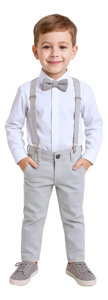 Roupa Cinza Com Branco Social Menino - Batizado Festa Pajem Tamanho 3
