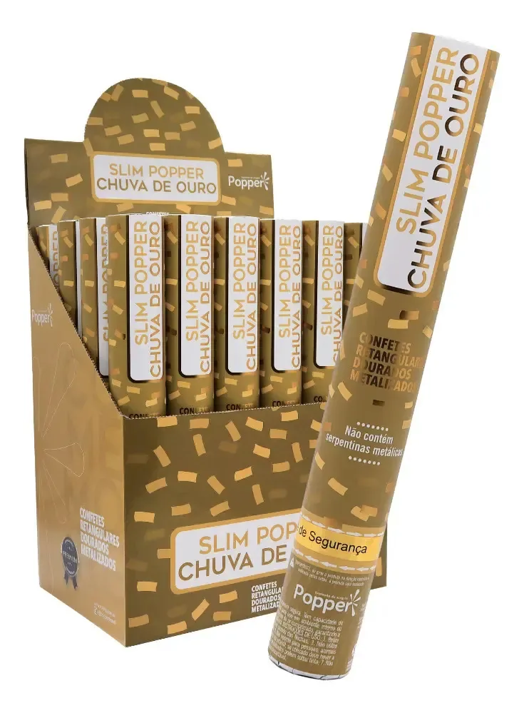40 Lança Estoura Confete Chuva De Ouro Dourado Popper