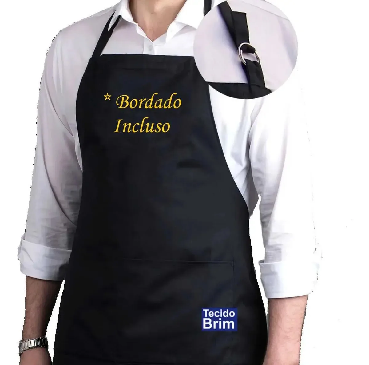 Kit 4 Aventais Bordados de Chef em Brim Preto para Cozinha