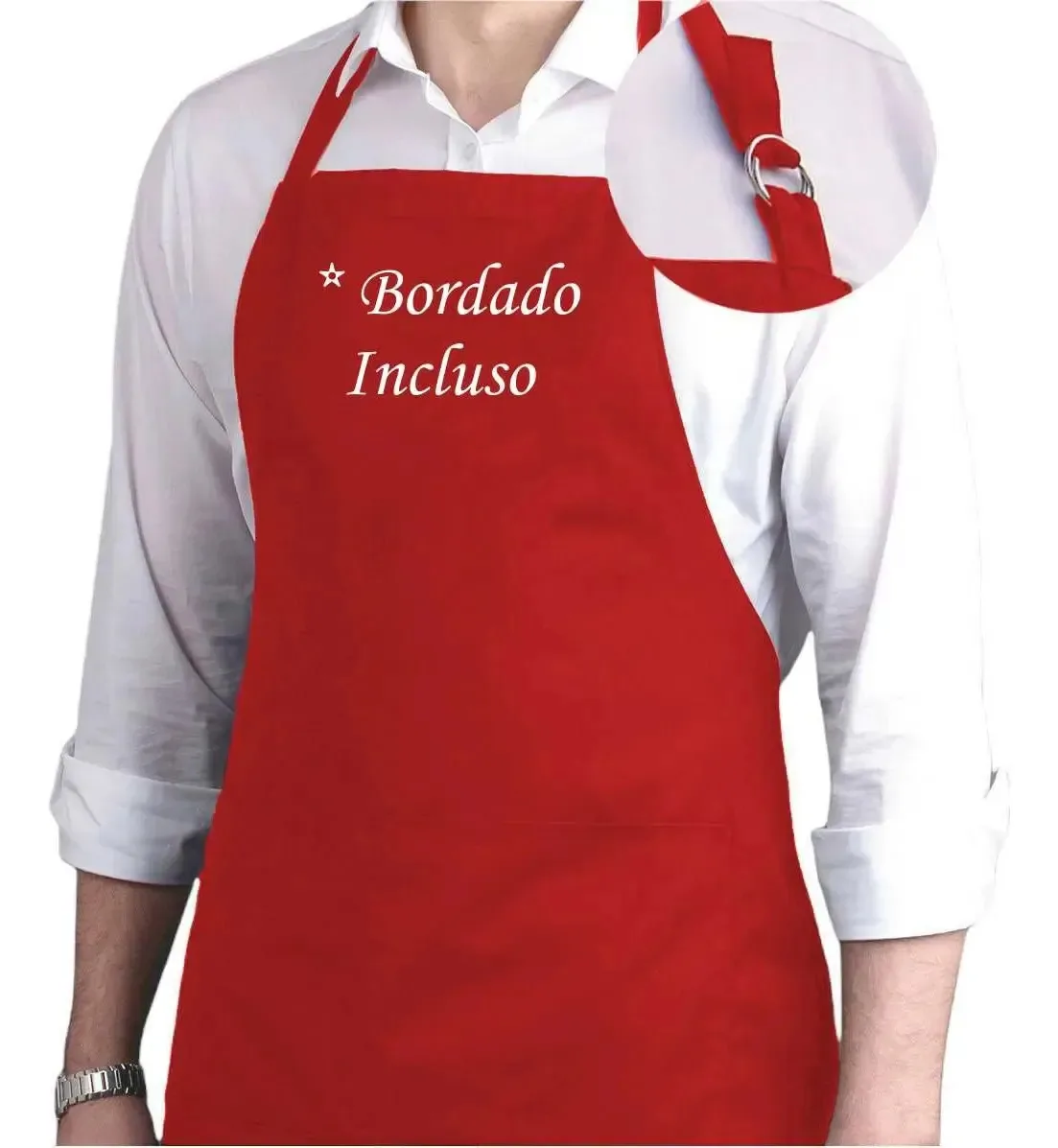 Kit 4 Aventais Brim Bordado Chef Personalizado Cozinha Bar Cor Vermelho