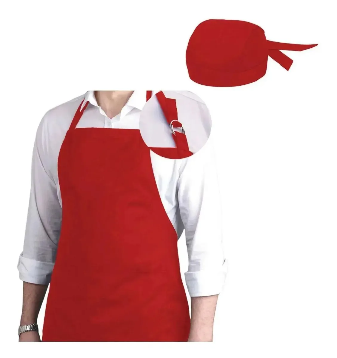 Kit 2 Aventais e Bandanas Oxford Vermelho para Cozinha e Churrasco