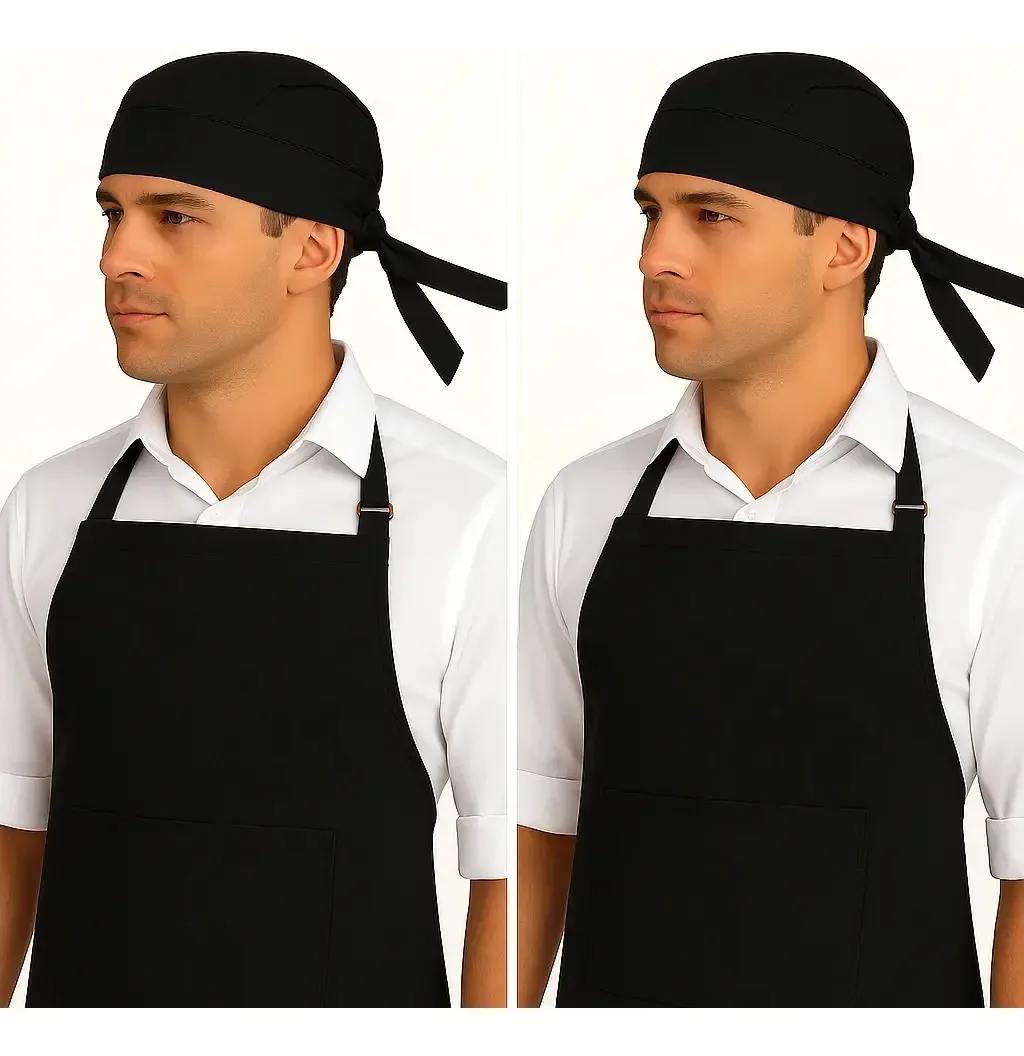 Kit com 2 Aventais Inteiros de Cozinha Oxford Preto com Bandana