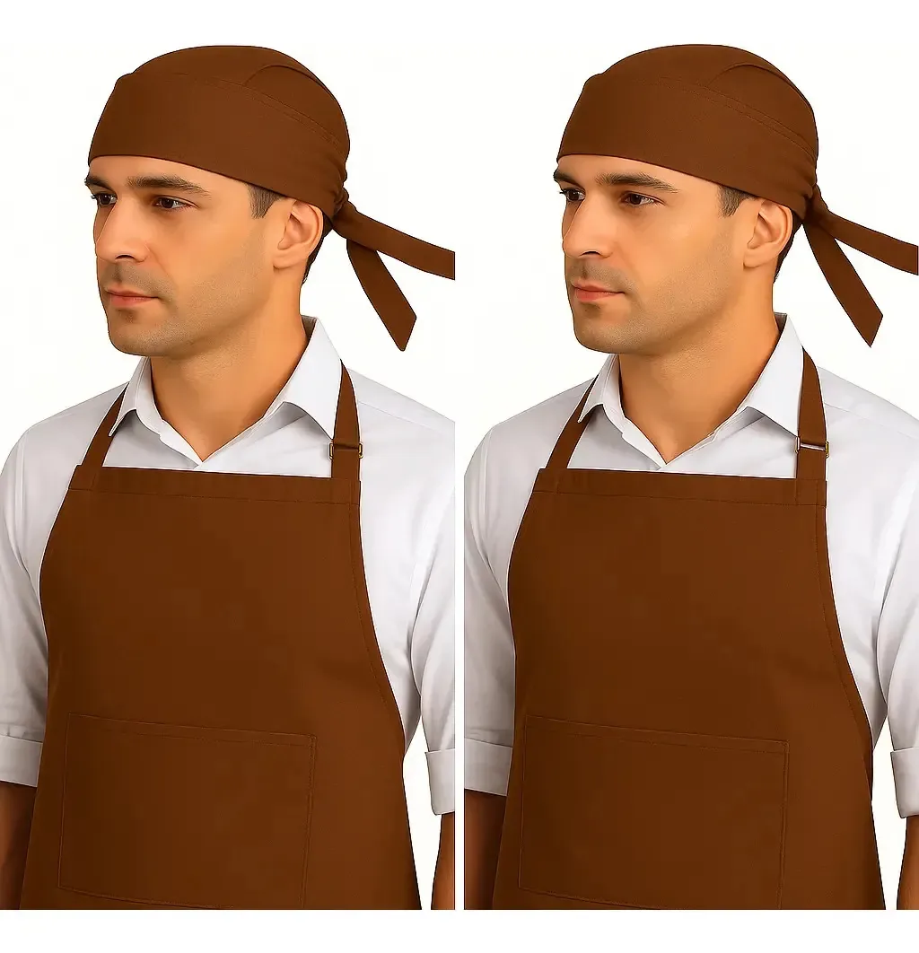 Avental de cozinha Perbella Uniformes Oxford 100% Poliéster Bandana marrom liso