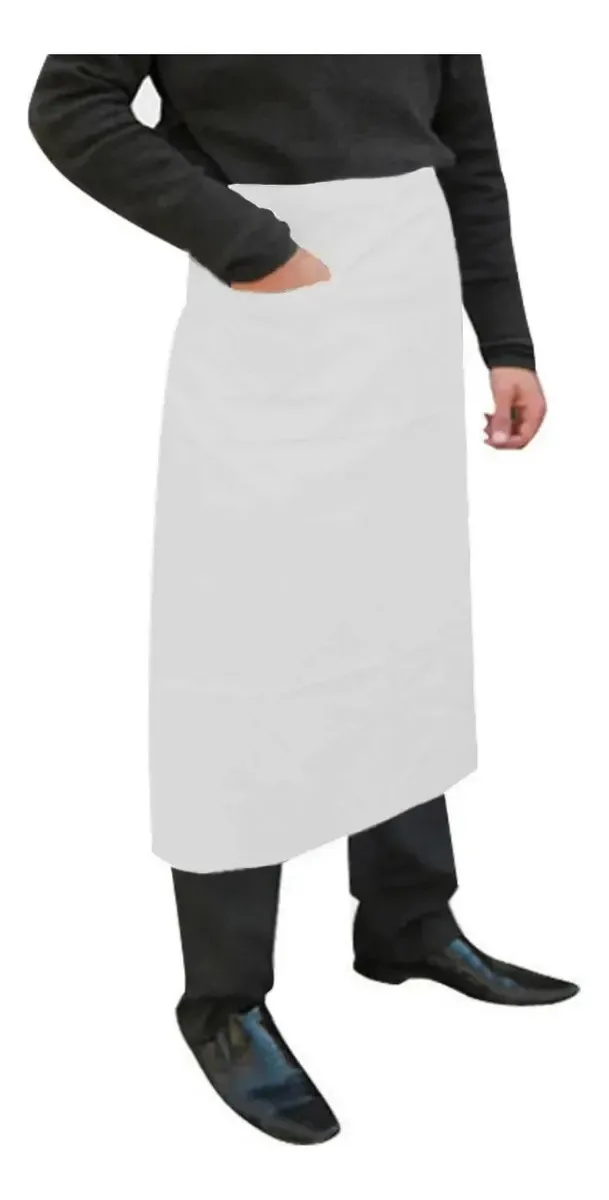 Kit 2 Aventais Brim Saia Cintura C/ Bolso Algodão Cozinha Cor Branco