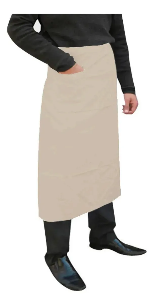 Kit 2 Aventais Brim Saia Cintura C/ Bolso Algodão Cozinha Cor Bege