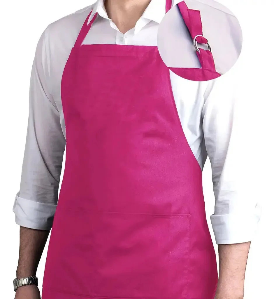 Kit 2 Aventais Brim C/ Bolso Churrasqueiro Chef Garçon Cor Pink