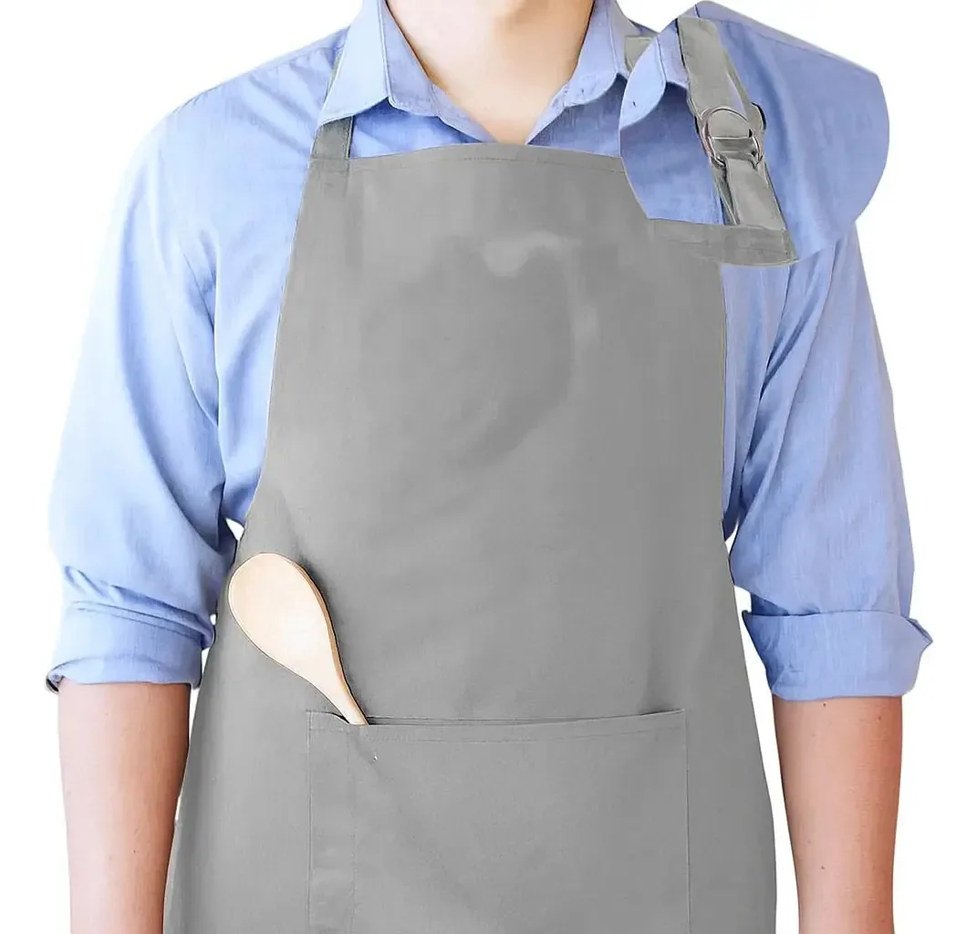 Kit 2 Aventais Brim C/ Bolso Churrasqueiro Chef Garçon Cor Cinza claro