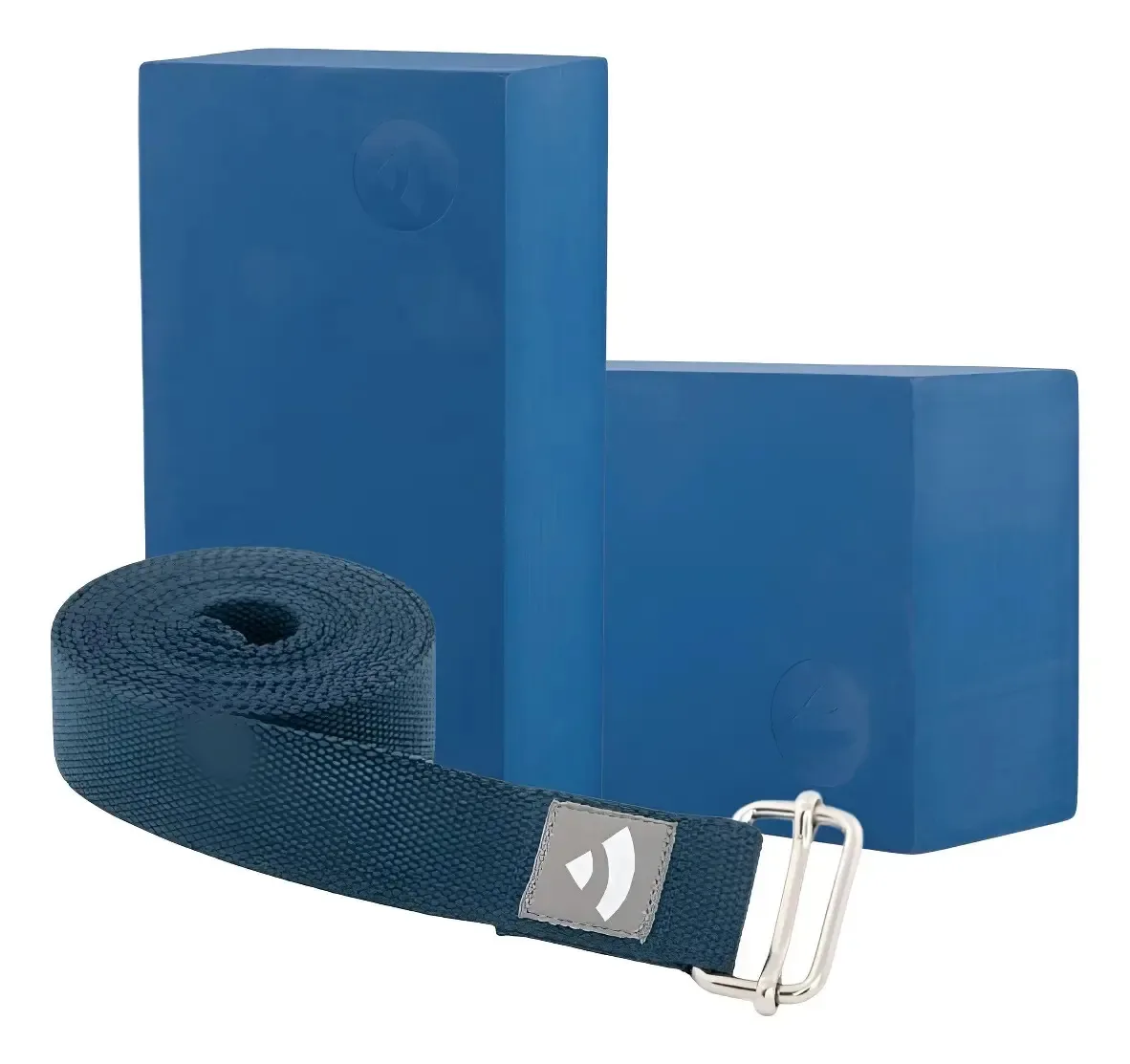 Kit Yoga 2 Bloco Tijolo Yoga E 1 Cinto Strap Yoga Pilates Cor Azul