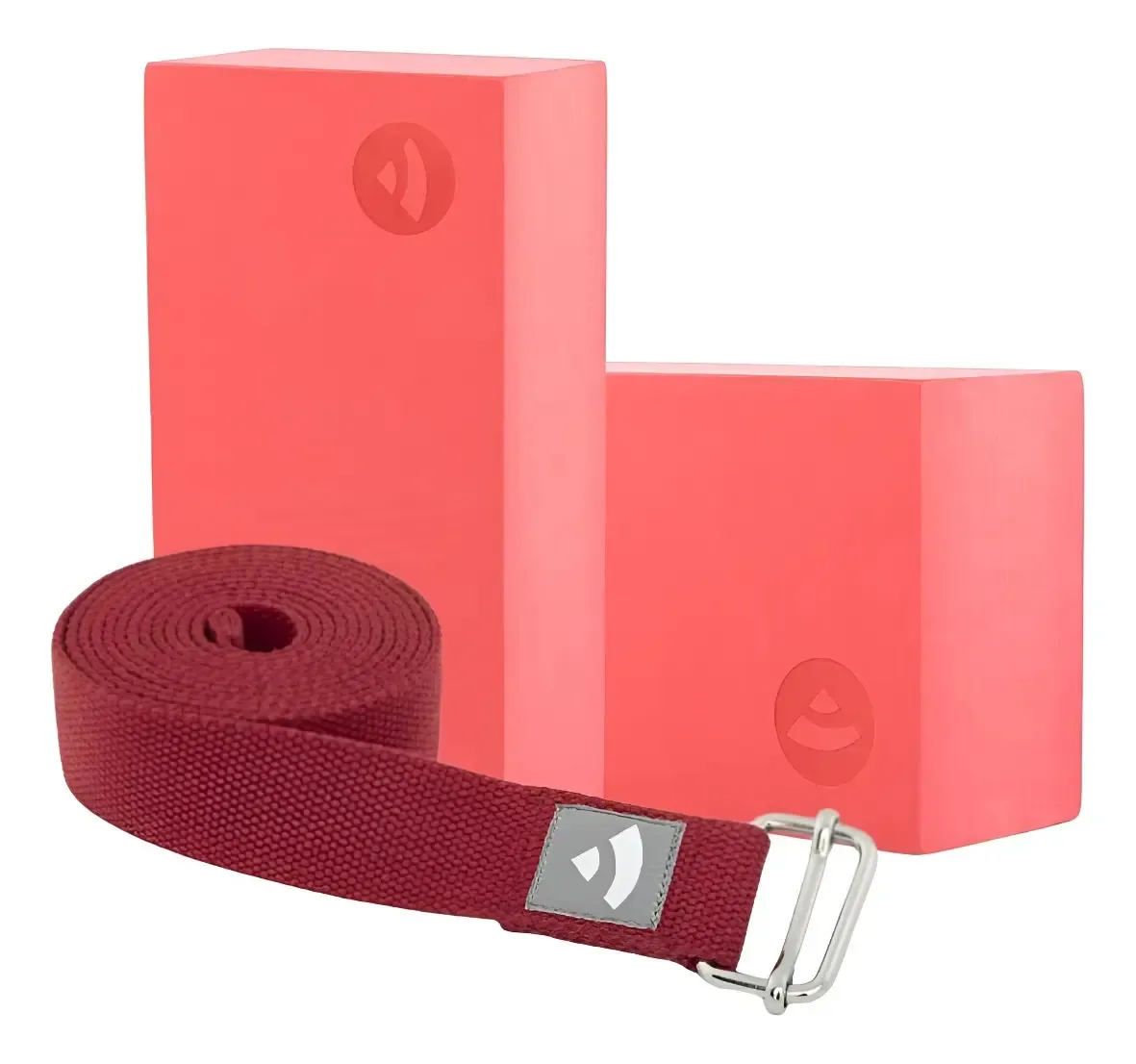 Kit Yoga 2 Bloco Tijolo Yoga E 1 Cinto Strap Yoga Pilates Cor Bordô