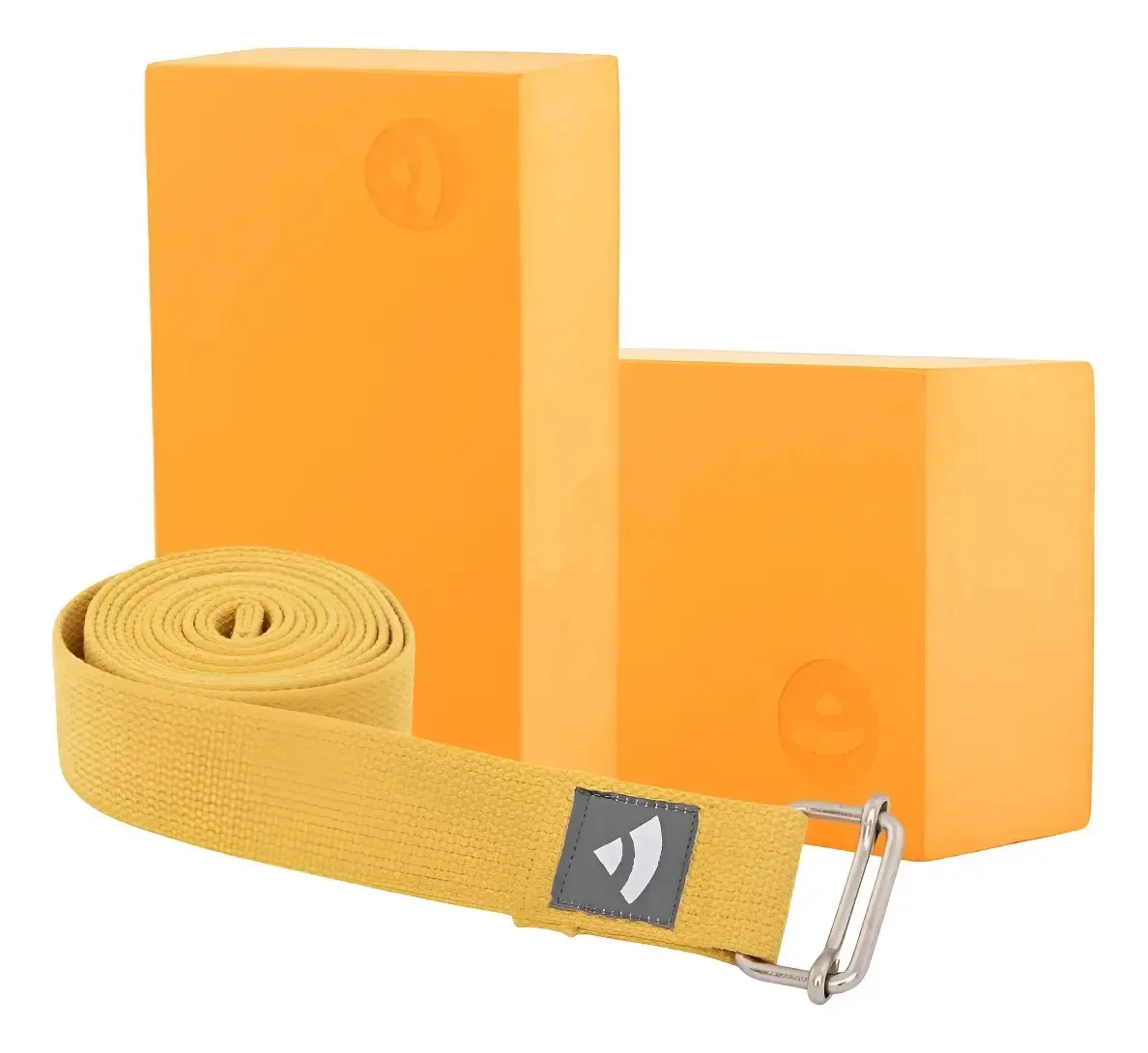 Kit Yoga 2 Bloco Tijolo Yoga E 1 Cinto Strap Yoga Pilates Cor Laranja