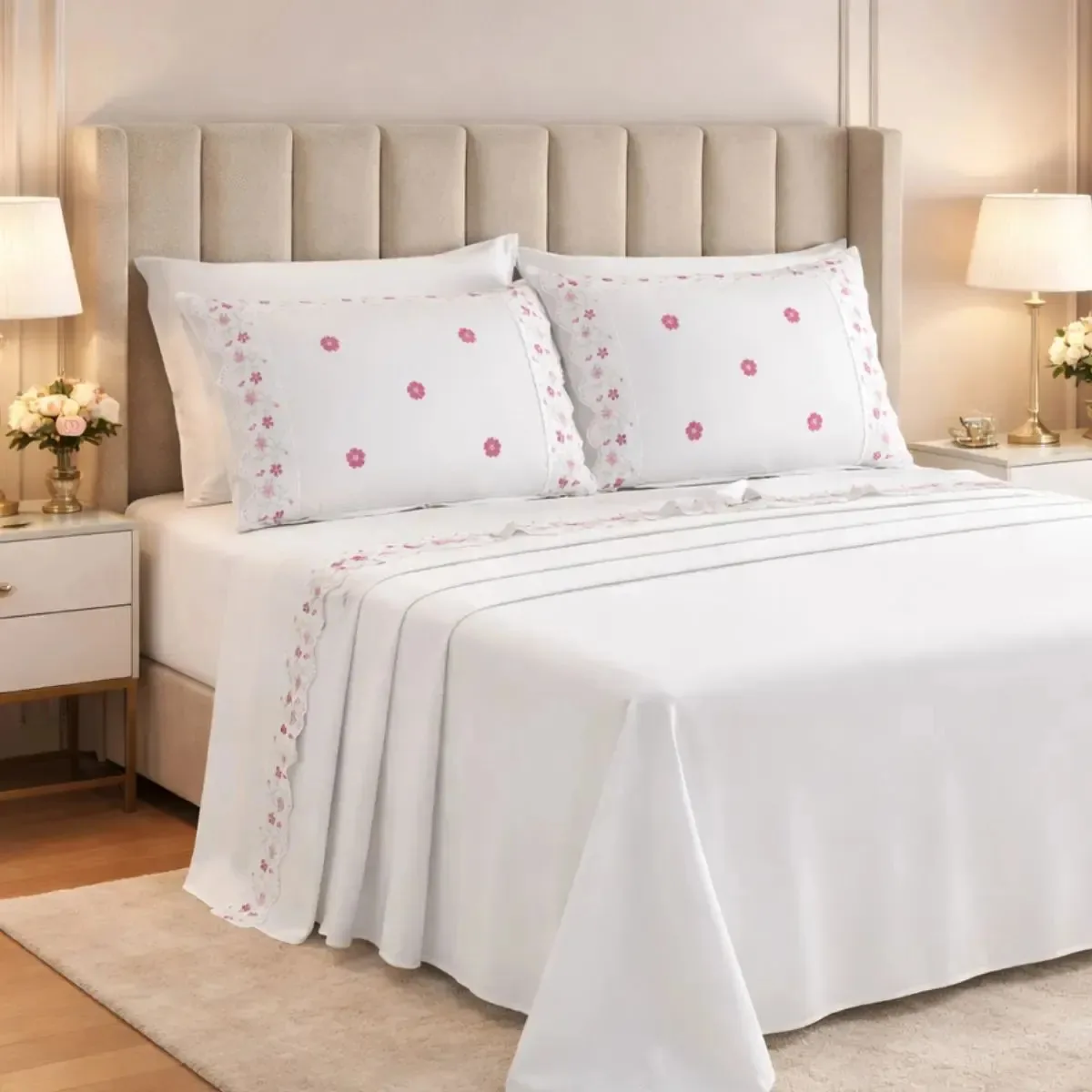 Jogo Cama King Algodao Elise Tecido Estampado Premium Cor Pink