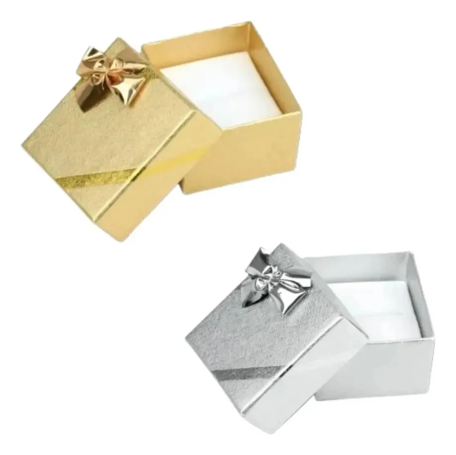 Caixinha Estojo Linha Laminada Dourado E Prateado - Anel E Brincos
