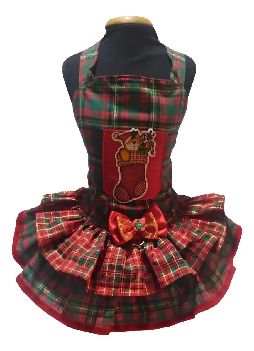 Vestido Pet Jardineira Temático Verde Natal Para Cães Tam 4