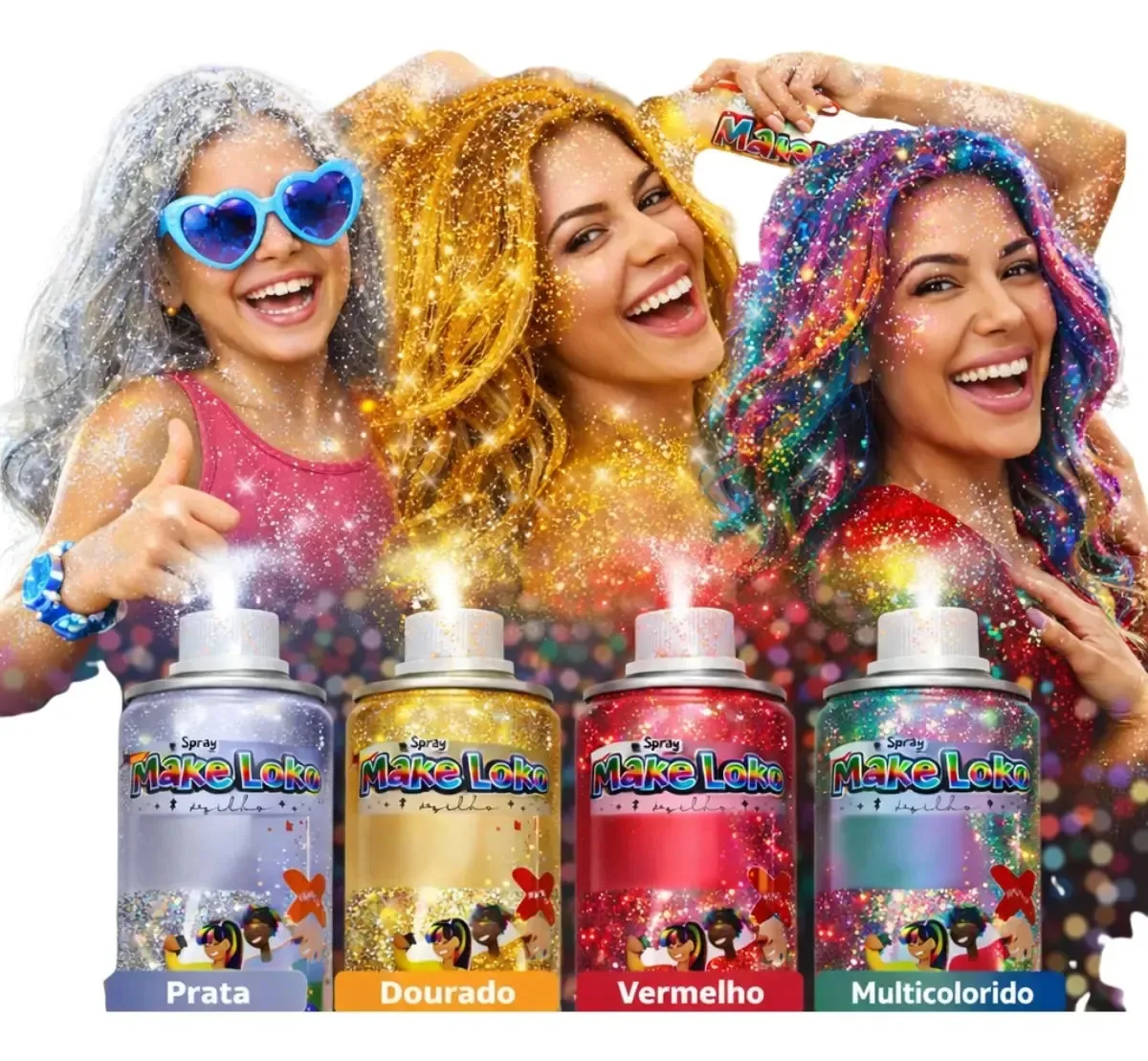 Kit com 2 Sprays Temporários para Cabelo com Brilho, Cor Prata