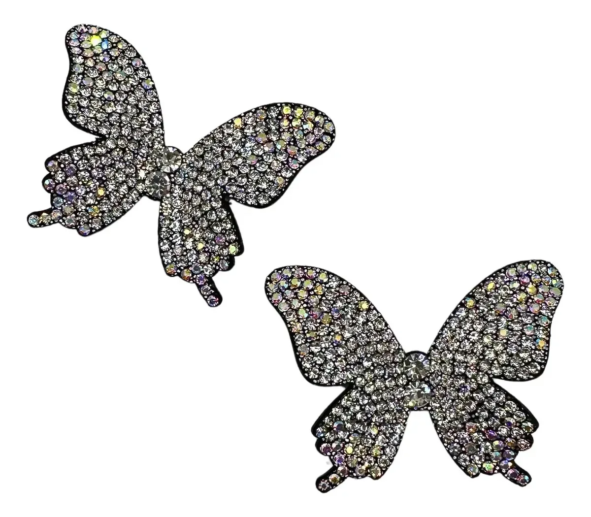 Borboletas Laço Em Tecido Strass 3d Prontas Aplicar Ou Colar Cor Strass Prata Furta Cor