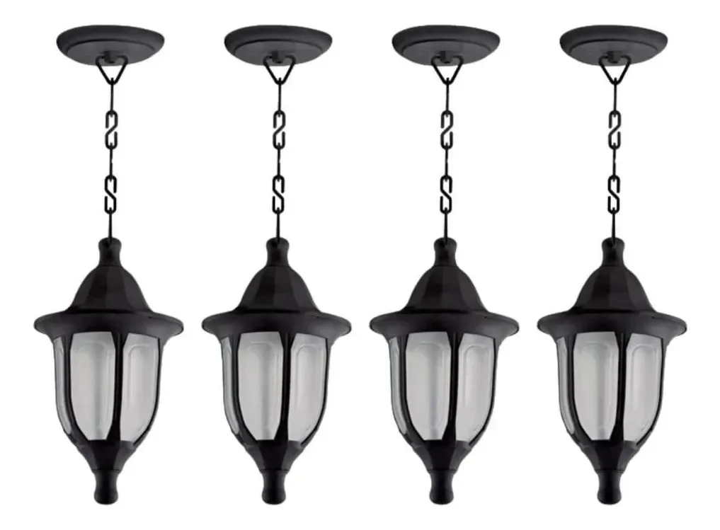 4 Luminárias Pretas Pendentes Teto Injetado Termoplástico