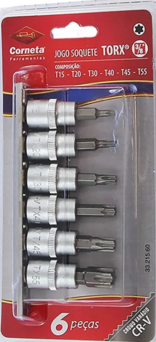 Jogo Soquete Bits Torx Encaixe 3/8 Saga Pro 6 Pçs T15 A T55 Cromoo