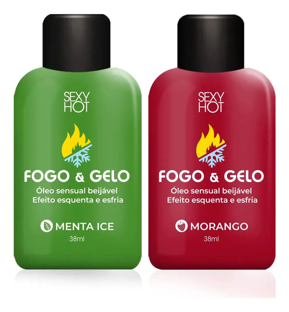 Kit Lubrificantes Fogo E Gelo Esquenta Esfria Excitante Oral Menta Com Morango
