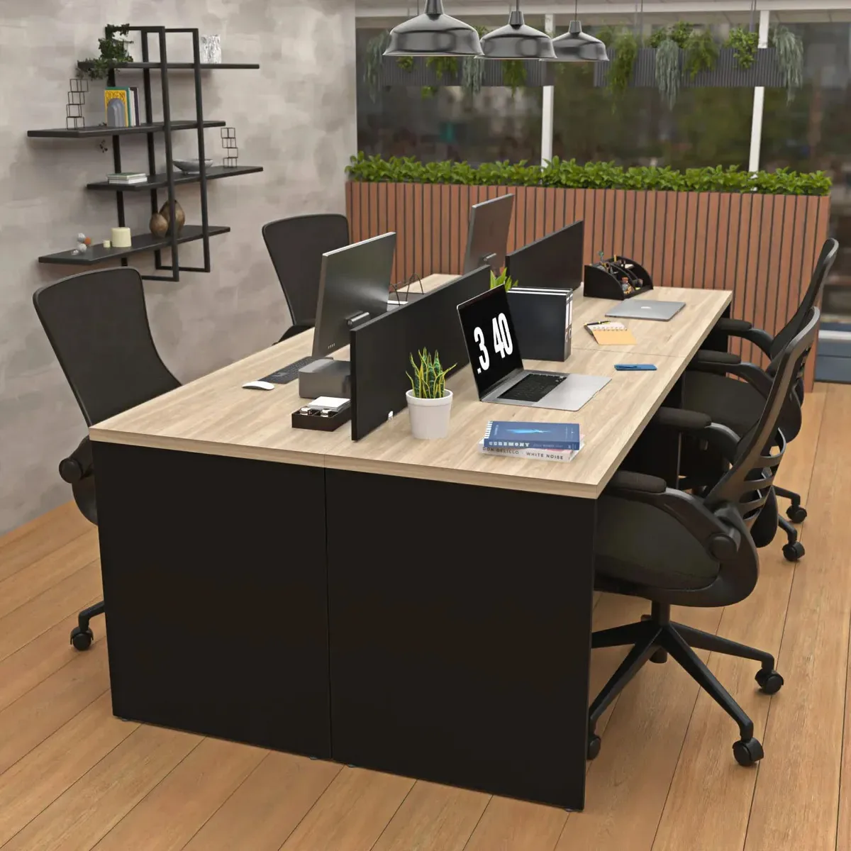 Estação De Trabalho 4 Lugares 140x60cm Escritório Netmobil Dubai/preto