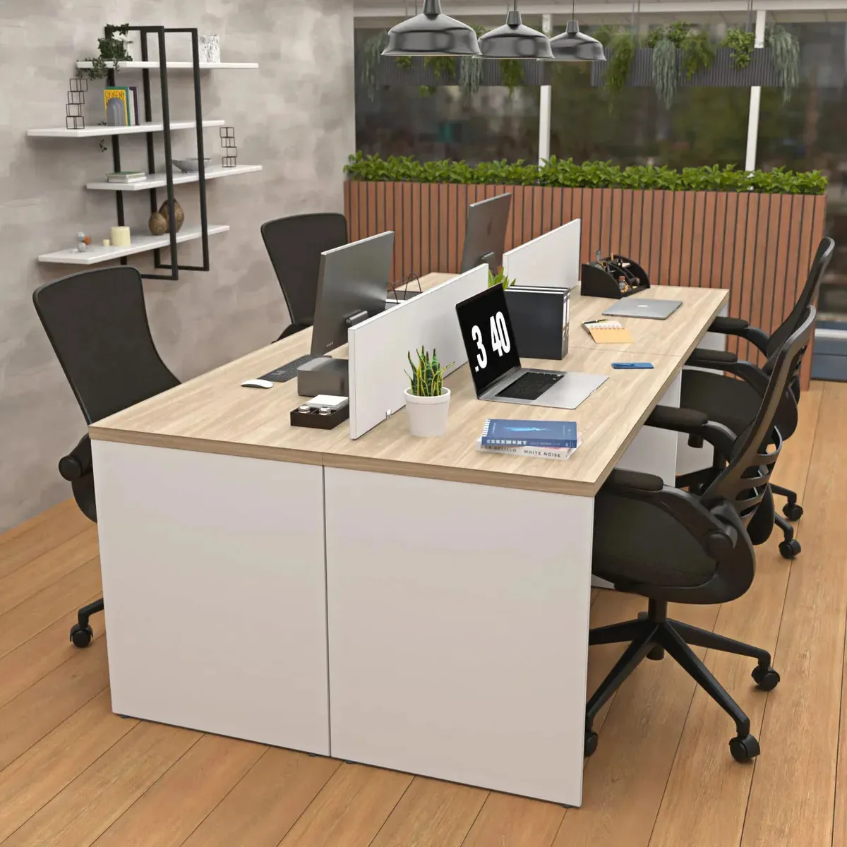 Estação De Trabalho 4 Lugares 140x60cm Escritório Netmobil Dubai/branco