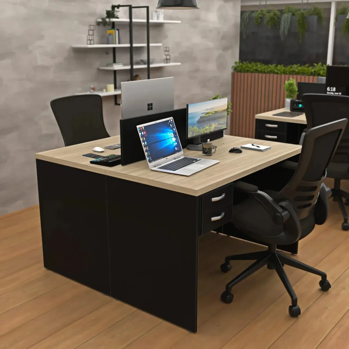 Estação De Trabalho 2 Lugares Mesa Com 2 Gavetas 140x60cm Dubai/preto