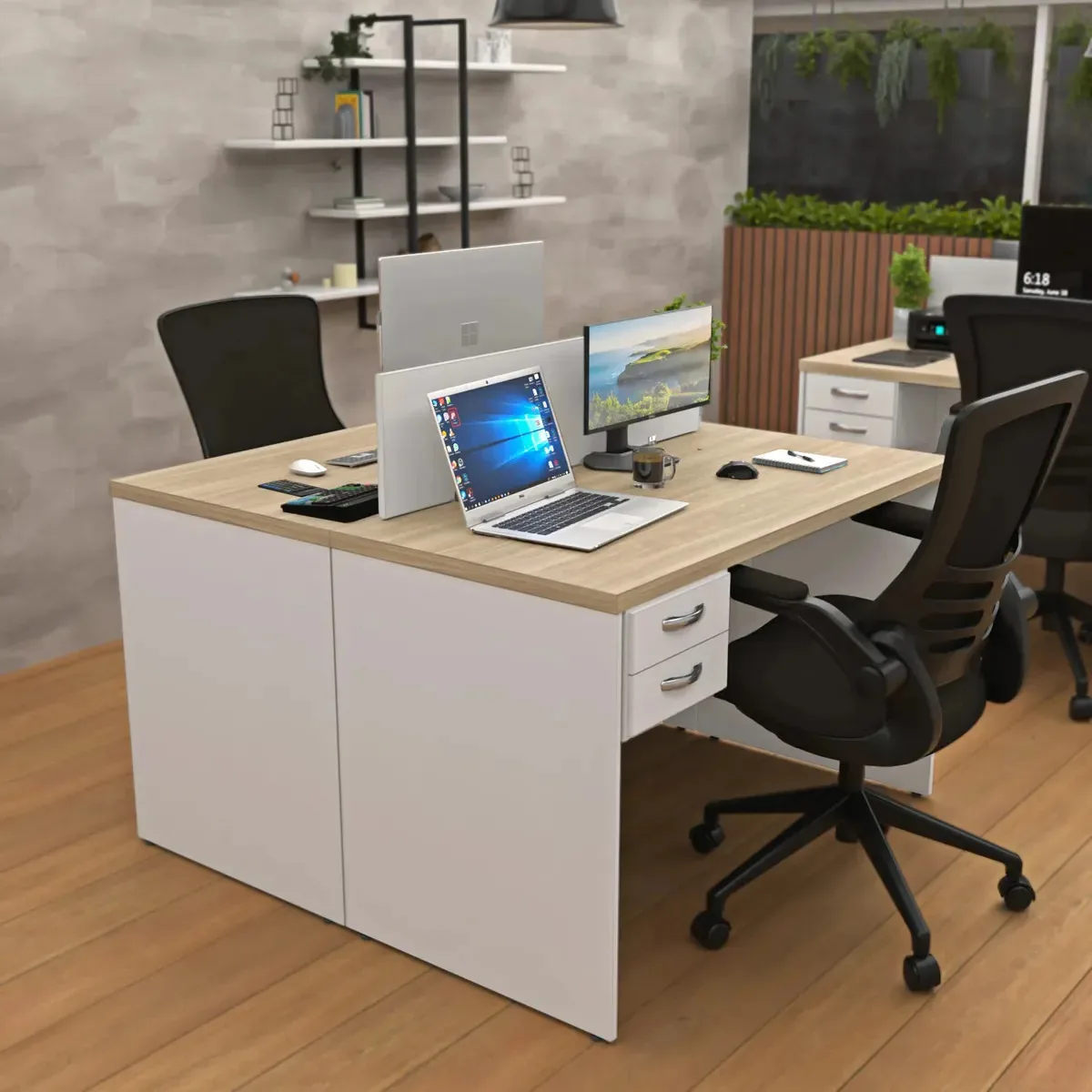 Estação De Trabalho 2 Lugares 140x60cm Com Gaveteiro Flex Dubai/branco