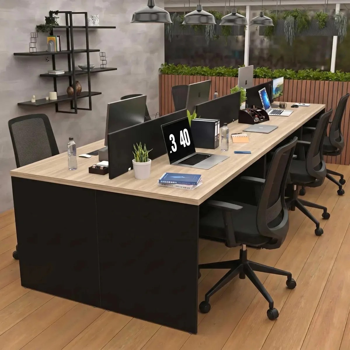 1 Estação De Trabalho 6 Lugares+kit 6 Cadeiras De Escritório Dubai/preto