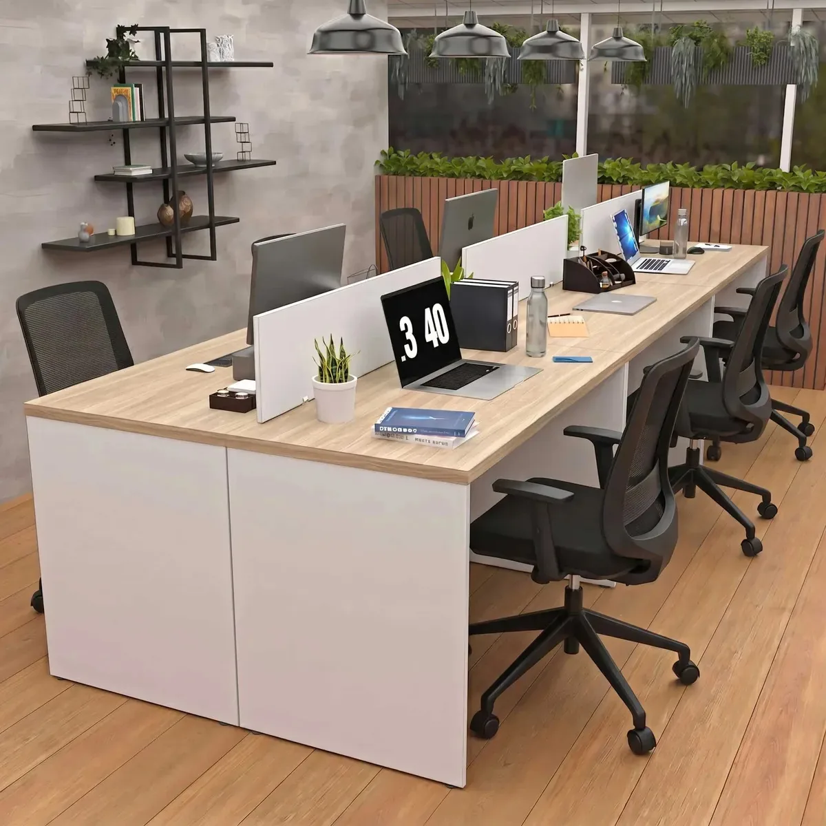 1 Estação De Trabalho 6 Lugares+kit 6 Cadeiras De Escritório Dubai/branco