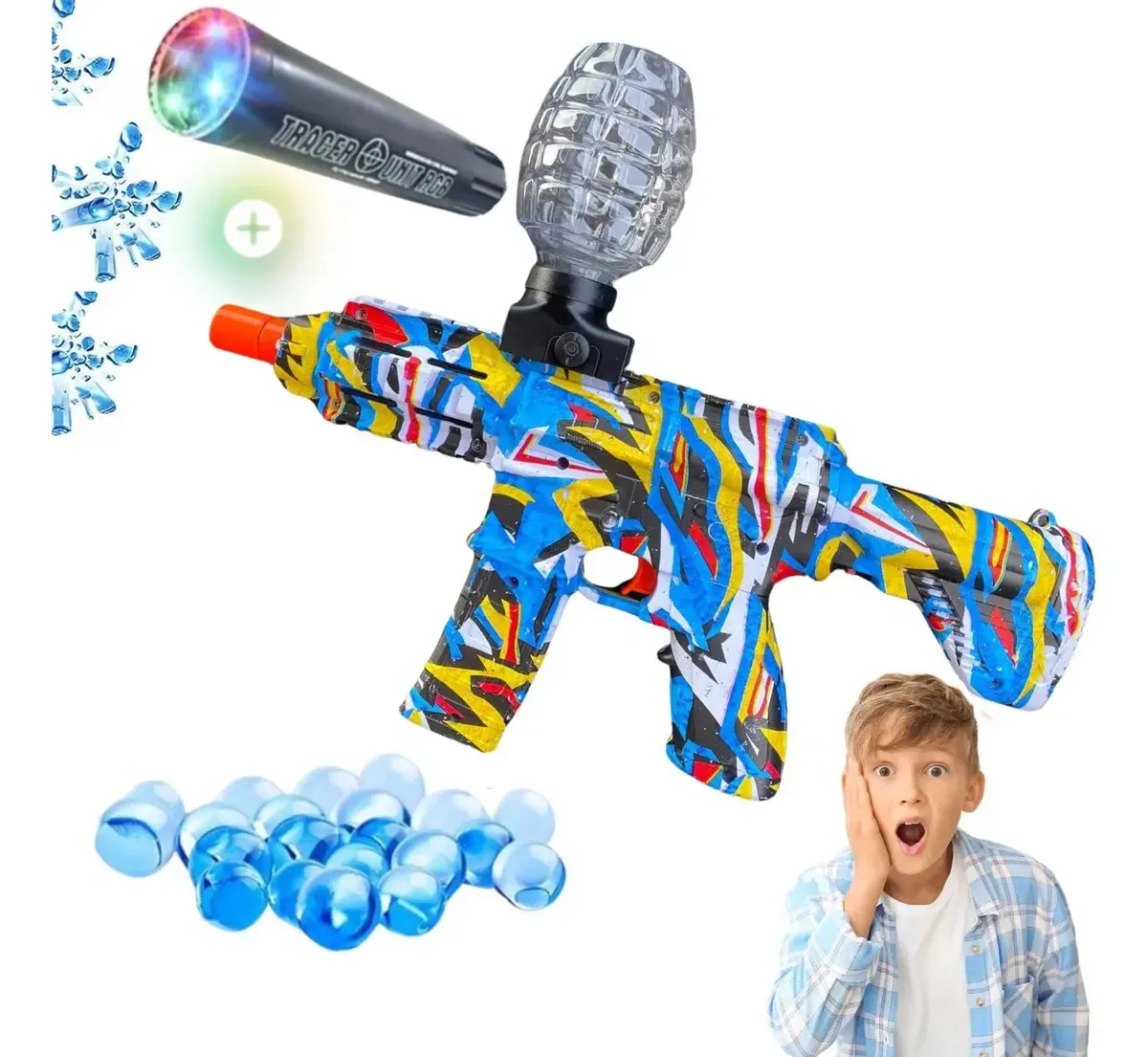 Arma De Gel Metralhadora Led Arminha Bolinha De Gel Orbeez Cor Camuflada Azul/Amarelo