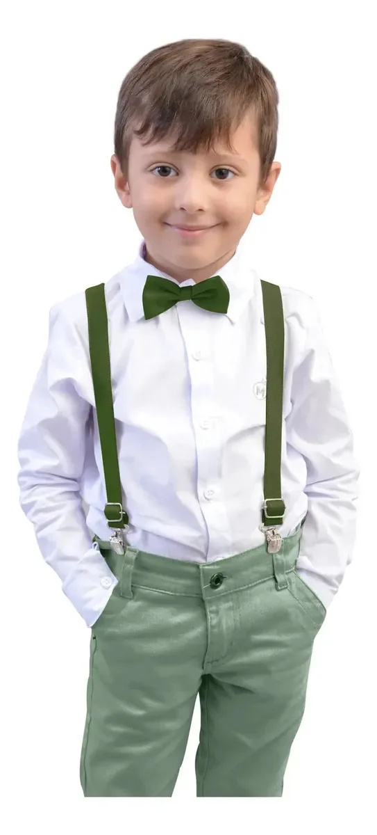 Conjunto Pajem Social Infantil Entrada De Alianças Noivinho Cor Verde-oliva Tamanho TAM.3 - crianças de 16 a 18 kg