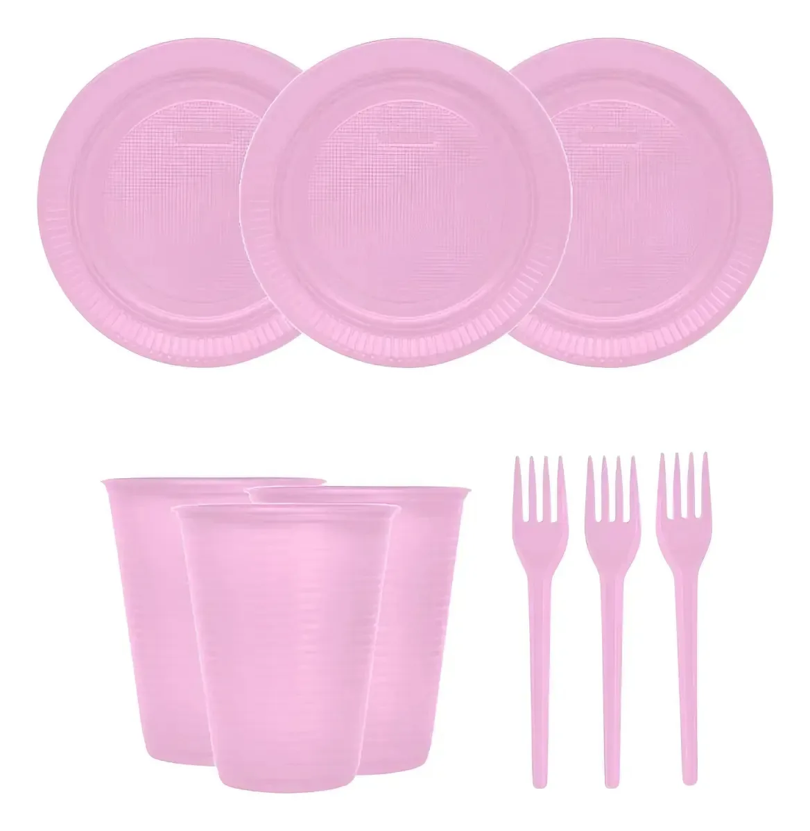 Kit Festa Descartáveis 50 Pessoas - Copos, Pratos E Garfos Cor Rosa Lisa