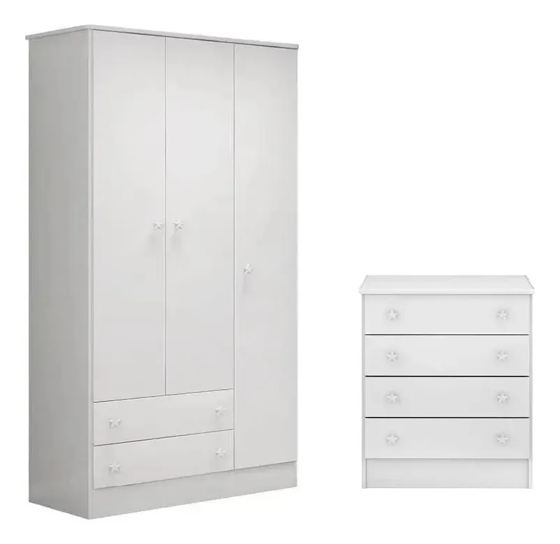 Guarda Roupa 3 Portas E Cômoda Manuela Branco
