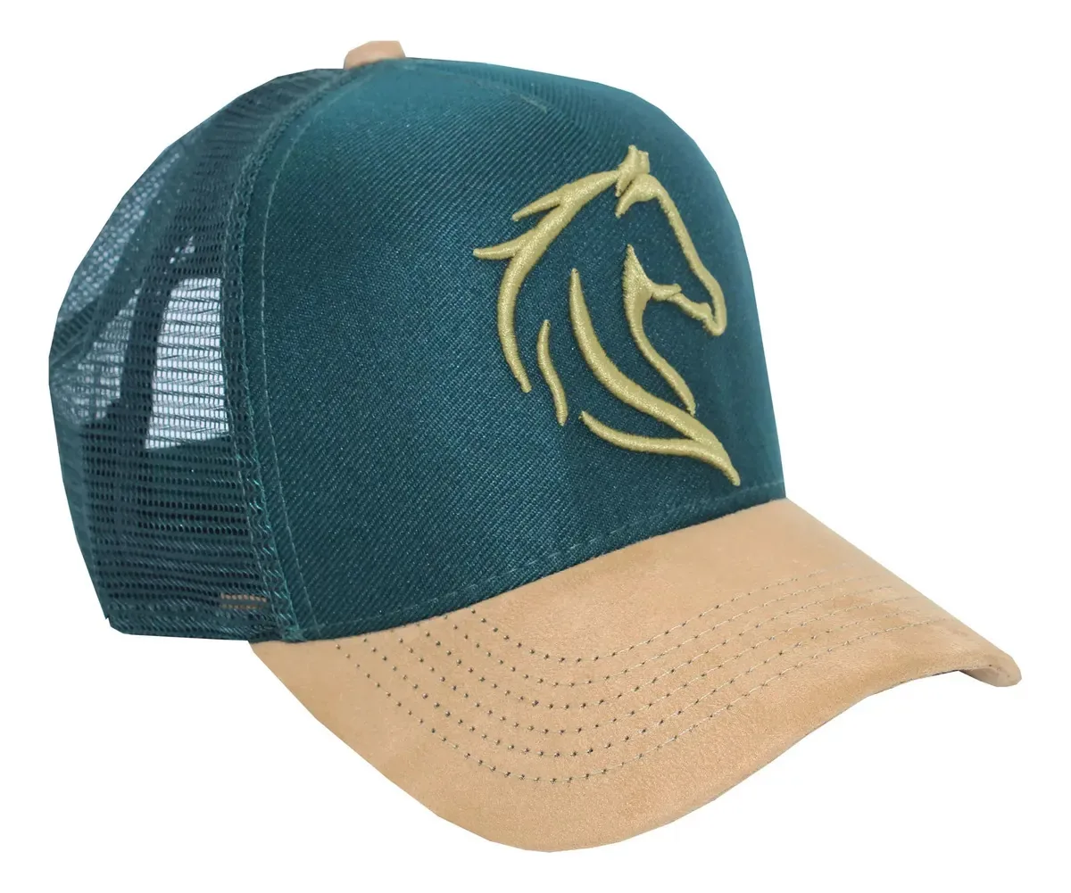 Bone Cavalo Agro Country Mangalarga Chapeu Bordado Aba Curva Cor Verde Tamanho Regulavel