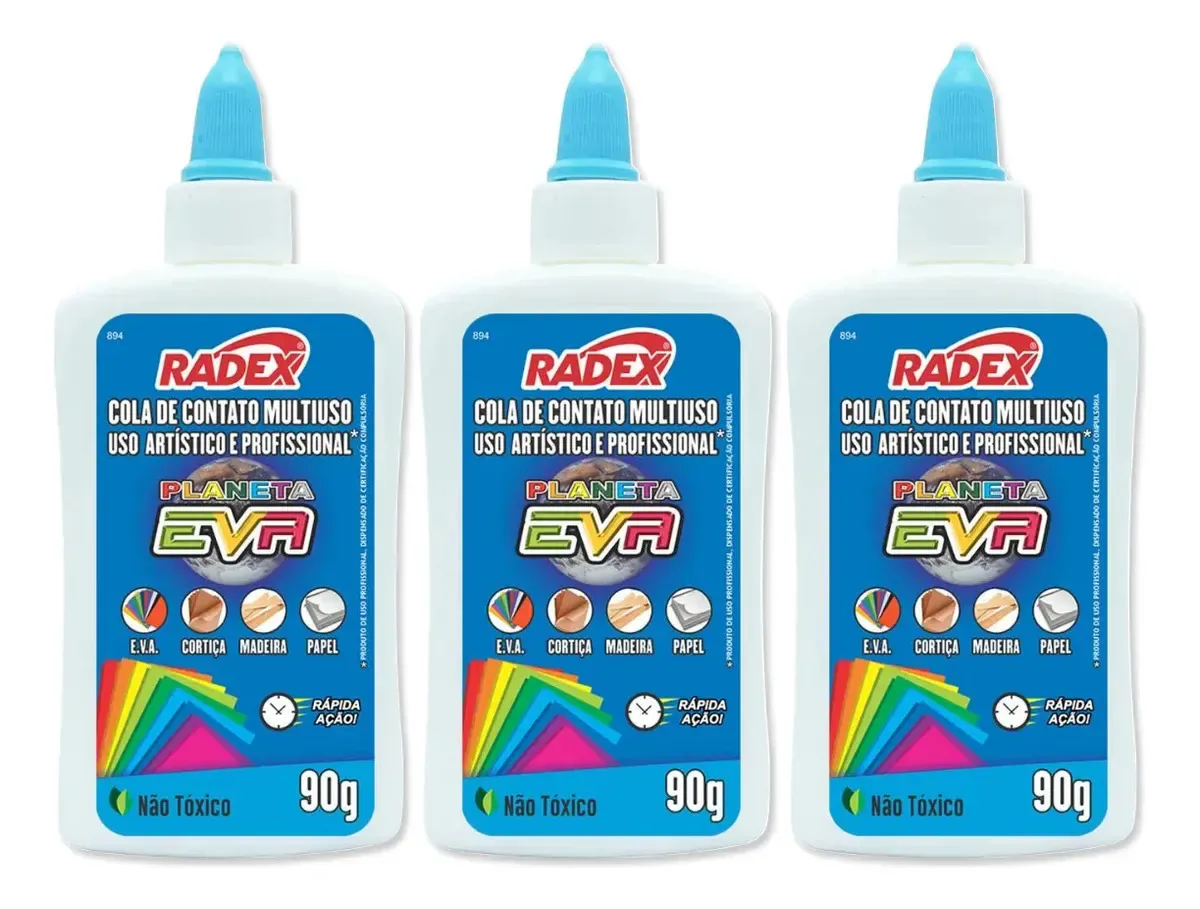 Cola Cola EVA líquida Radex Cola para eva transparente de 90g - Kit de 3 unidades - Branco