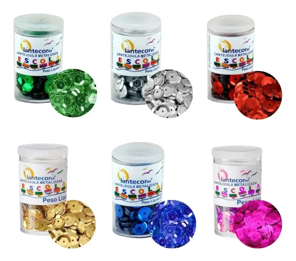 Kit 06 Lantejoulas Metalizada (10mm) Pote De 2g Lantecor