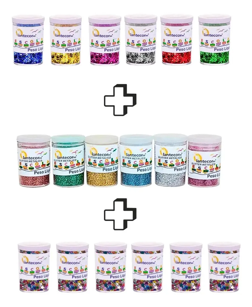 Kit 06 Potes Glitter + 06 Lantejoulas + 06 Potes Estrela 3g