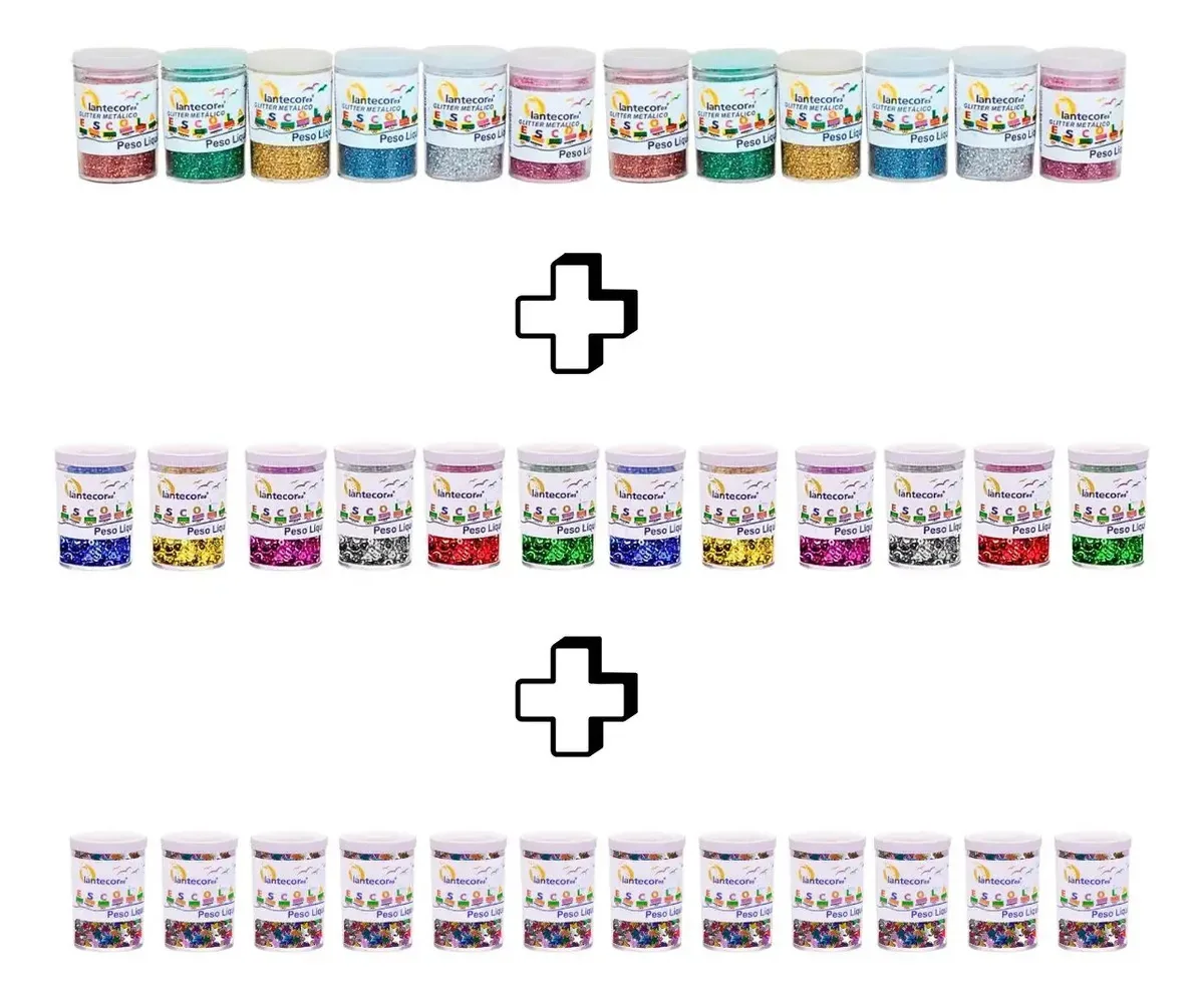 Kit 12 Potes Glitter + 12 Lantejoulas + 12 Estrelinha