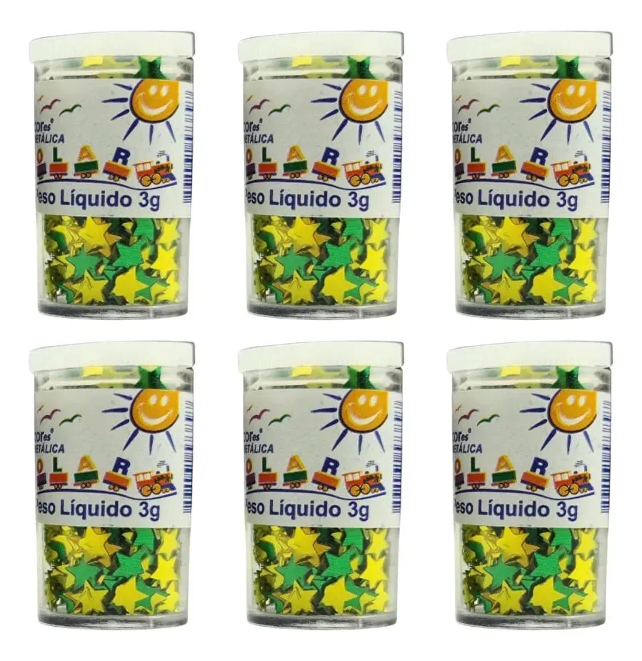 Kit 6 Lantejoulas Estrelinhas Verde Amarelo 3g Lantecor