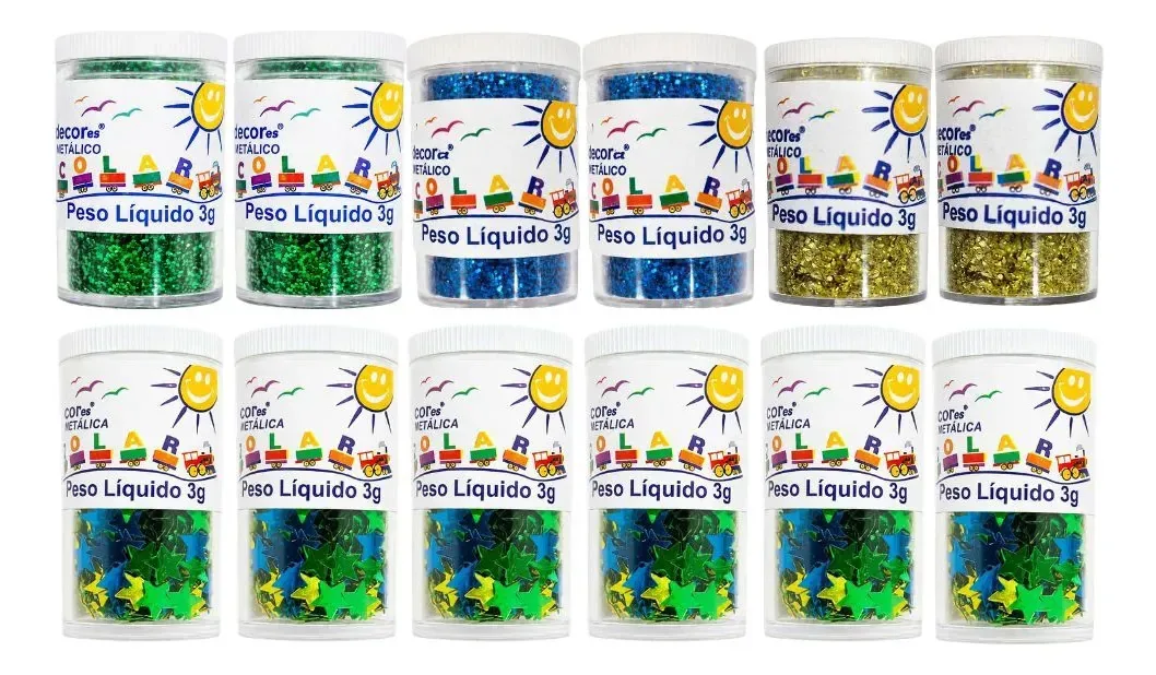 Kit 12 Potes 3g Decoração Copa 2026 C/ Glitter E Estrelinhas Kit Copa Cores Do Brasil