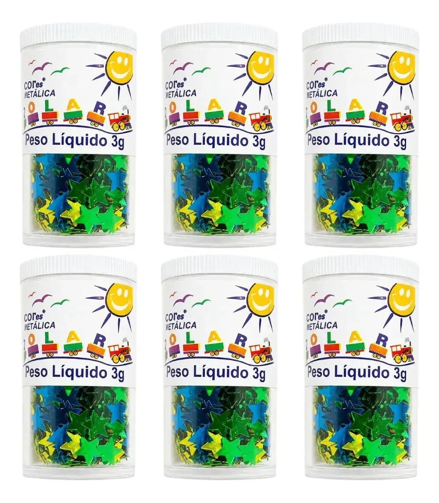 Kit 6 Potes Lantejoulas De Estrelinhas Cores Do Brasil