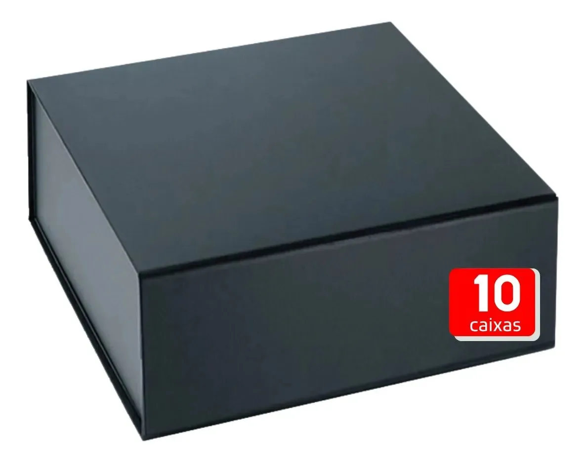 Kit 10 Caixas Presente 18x18x7 Preta De Papel Rígida Imã Preto