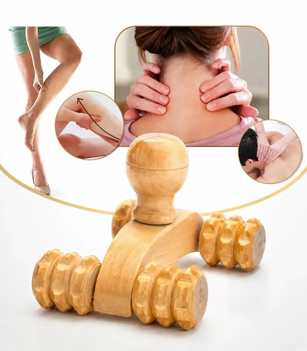 Massageador Manual de Madeira Carrinho para Pescoço, Costas e Pernas