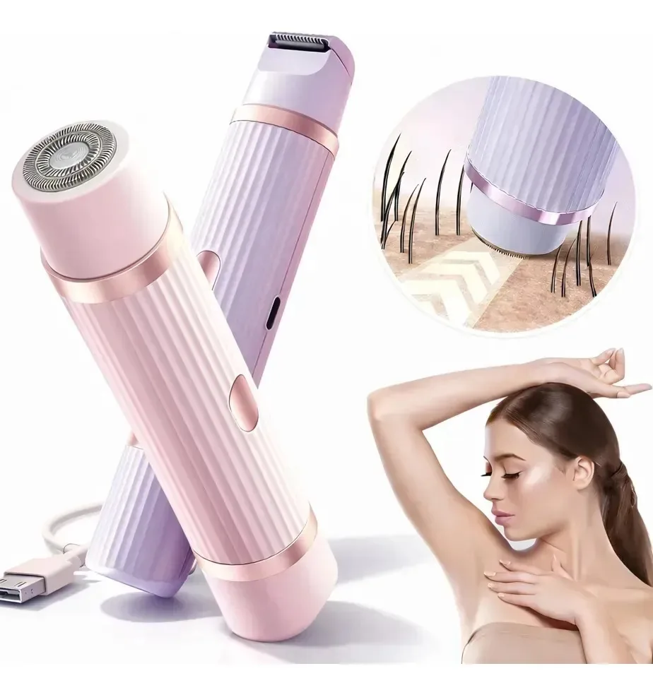 Depilador Elétrico Feminino Recarregável Indolor Duplo Rosa